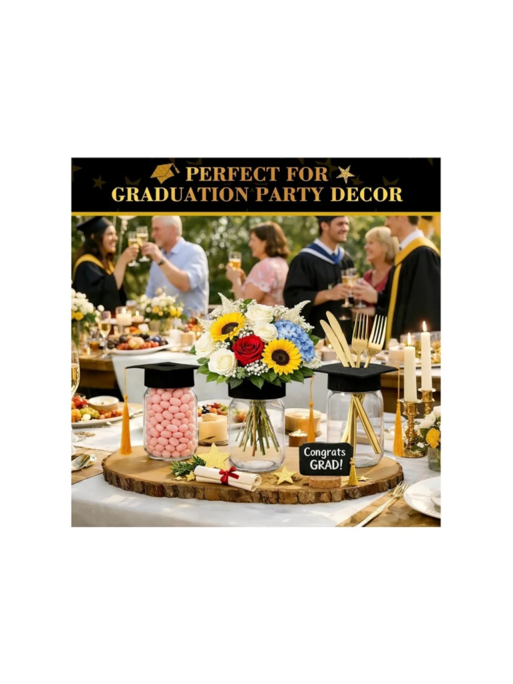 NEW 6 Sets Graduation Cap Centerpieces Mason Jar Centerpieces